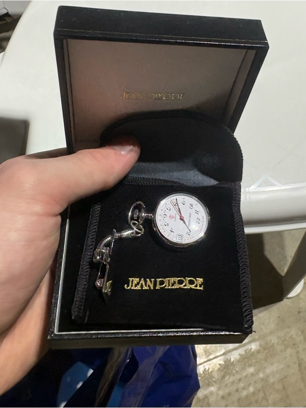 Jean Pierre of Switzerland chrome-plated quartz nurses fob watch, model L554CQ. 